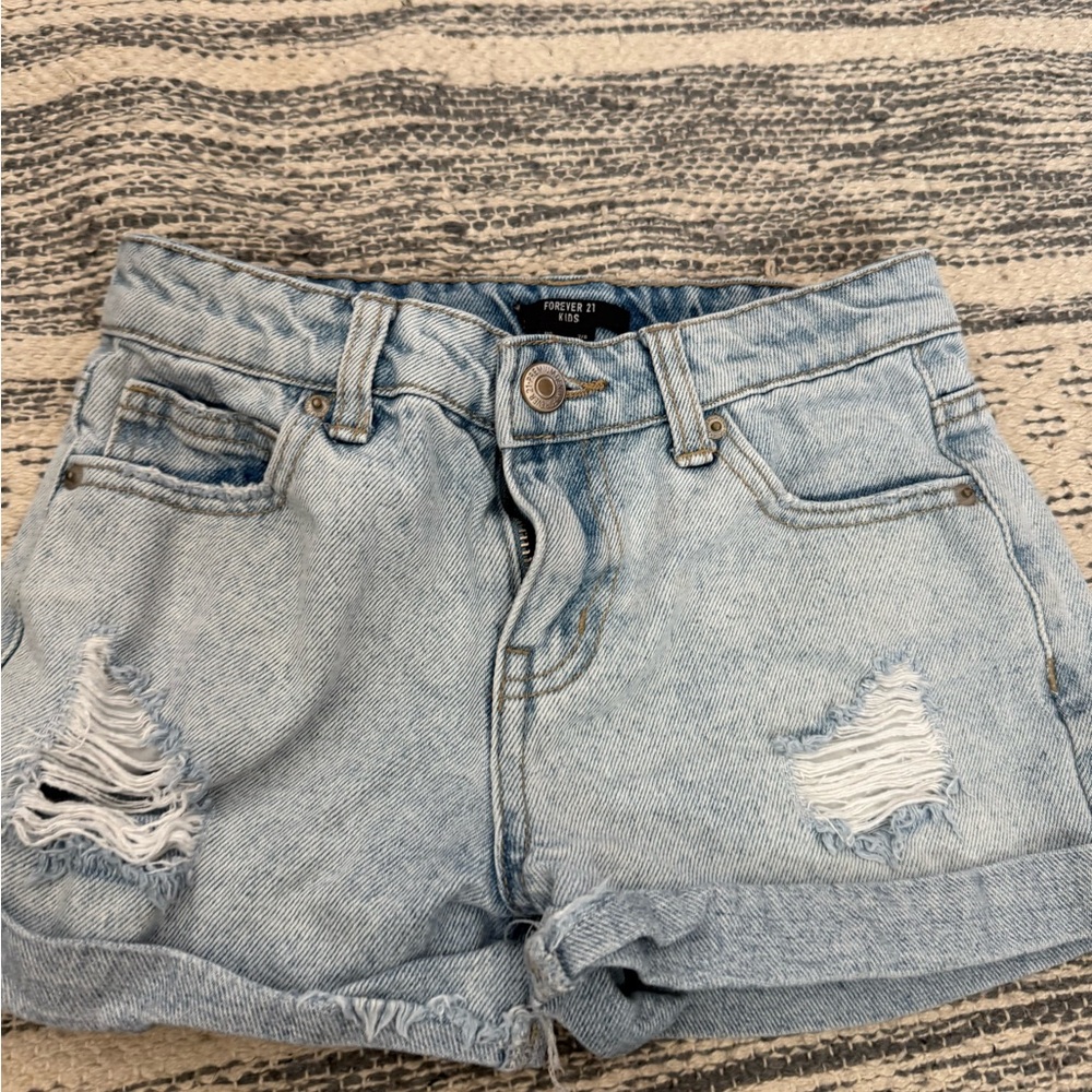 Forever 21 Light Blue Distressed Jean Shorts